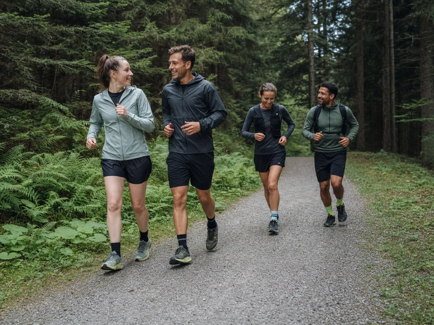 Laufgruppe auf einem Waldweg im Schwarzwald